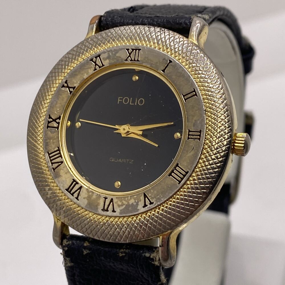 Vintage Folio Womens Gold Tone Worn Watch New Battery